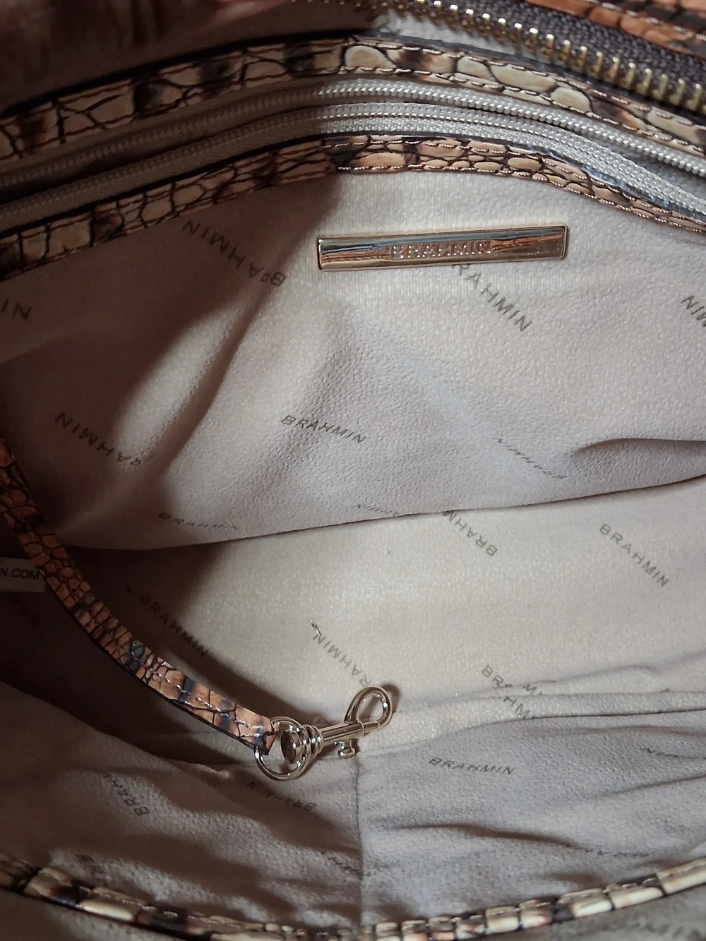 Brahmin Brown Croc-Embossed Leather Tote with Dark Accents